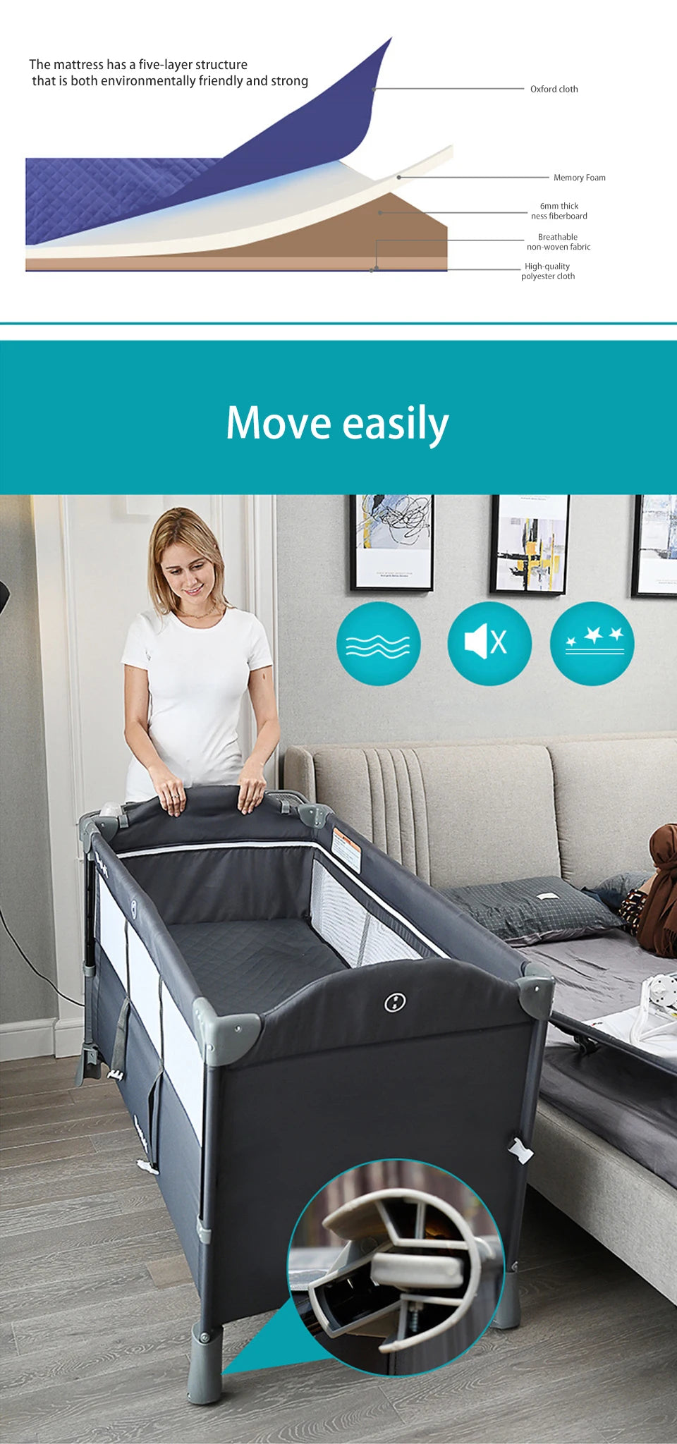 Portable Cribs for Baby with Diaper Table