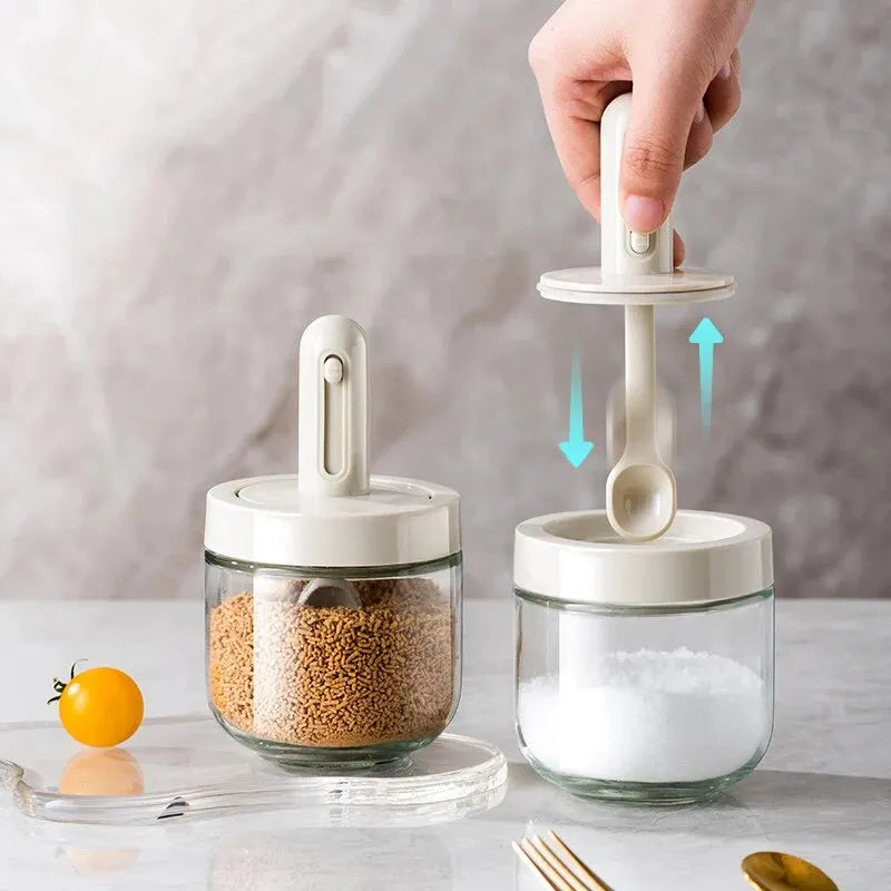 1pc Glass Seasoning Bottle With Telescopic Spoon