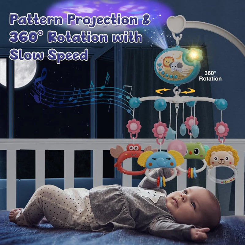 Musical Baby Crib Mobile with Lights Music Projection for Infants 0-6 Months Remote Control Crib Toys for Newborn Baby Mobile