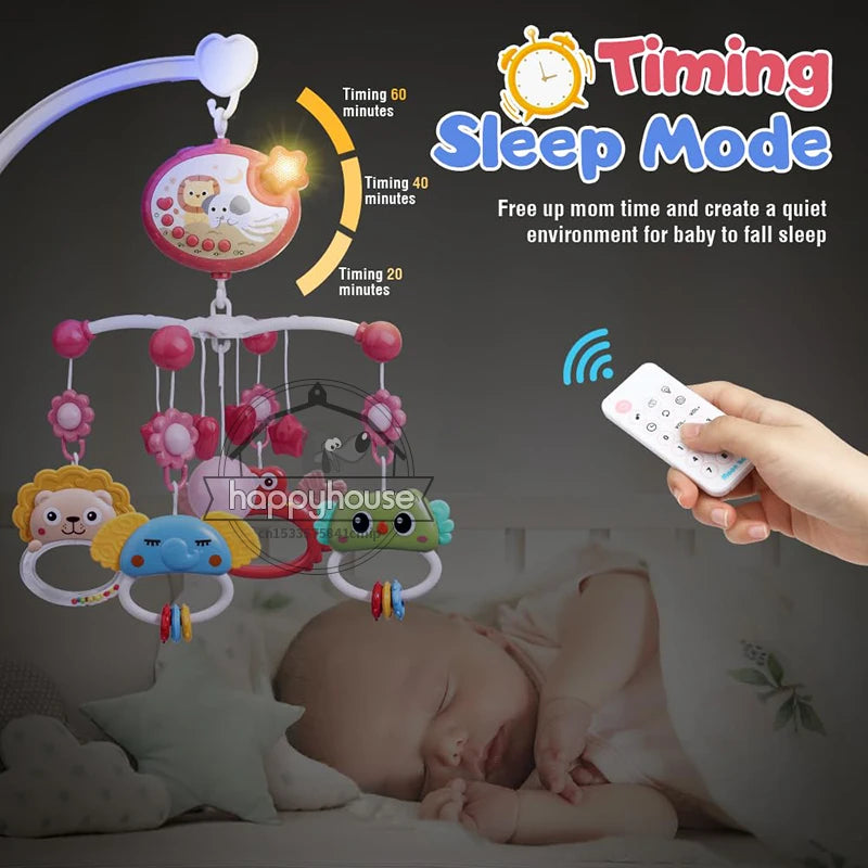 Musical Baby Crib Mobile with Lights Music Projection for Infants 0-6 Months Remote Control Crib Toys for Newborn Baby Mobile