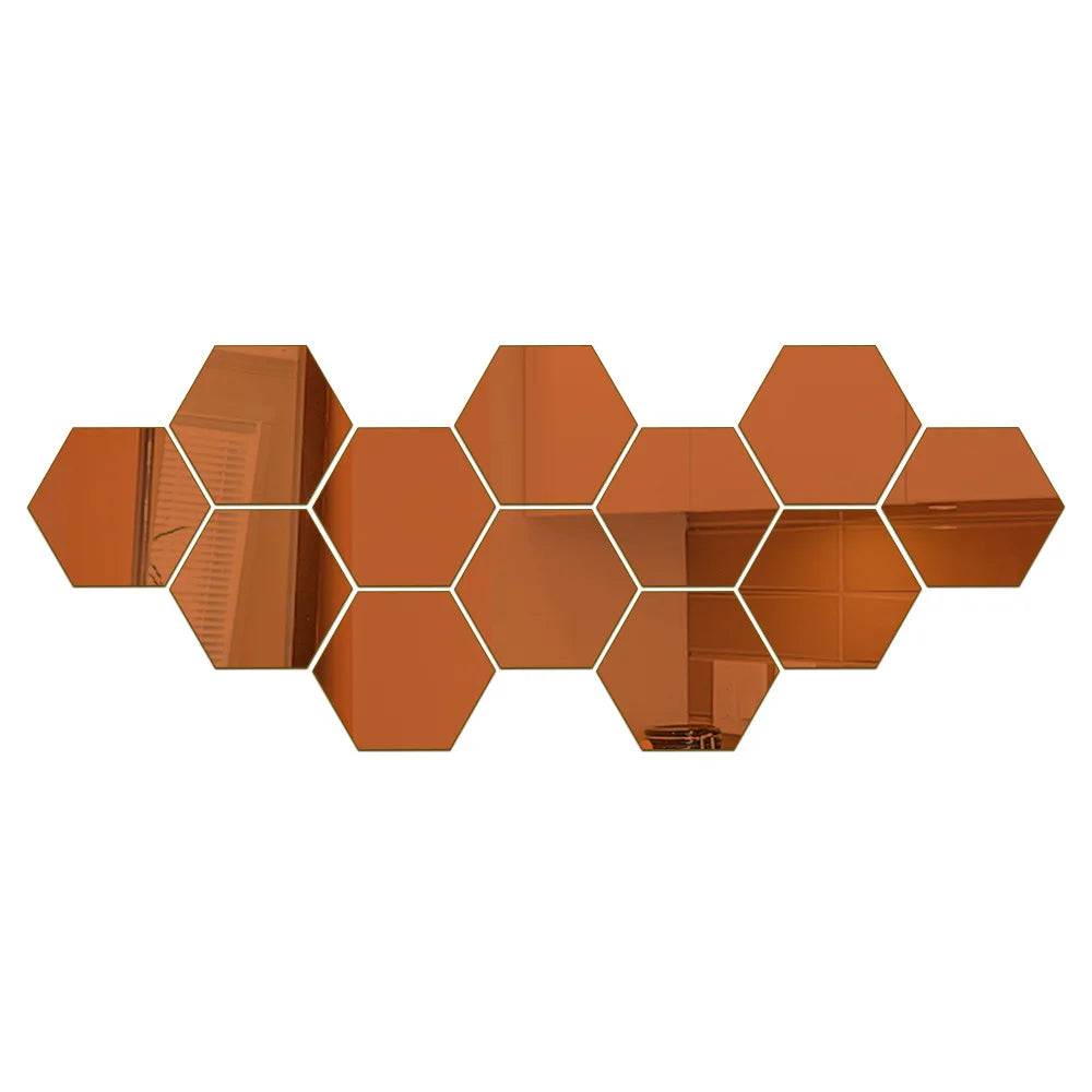 6/12pcs 3D Mirror Wall Sticker Hexagon