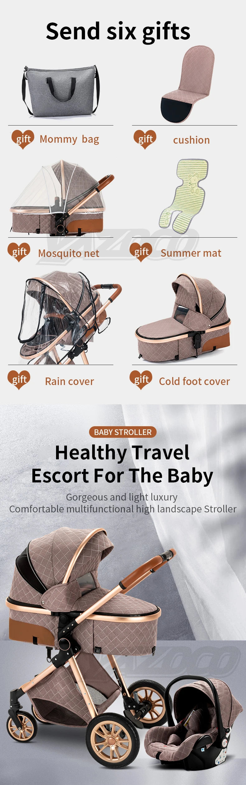 3 in 1 Baby Stroller Easy Folding