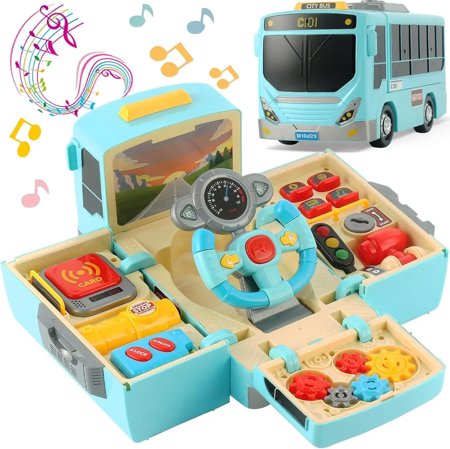 Toddlers Simulate School Bus Toy With Sound and Light