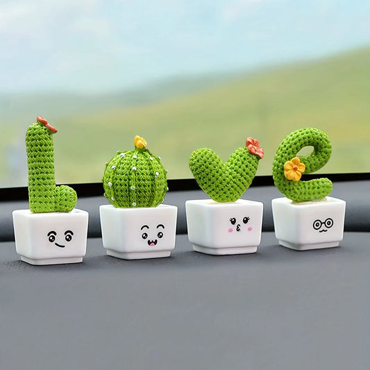 1 Set Of 4, Resin Succulent Cactus Mini