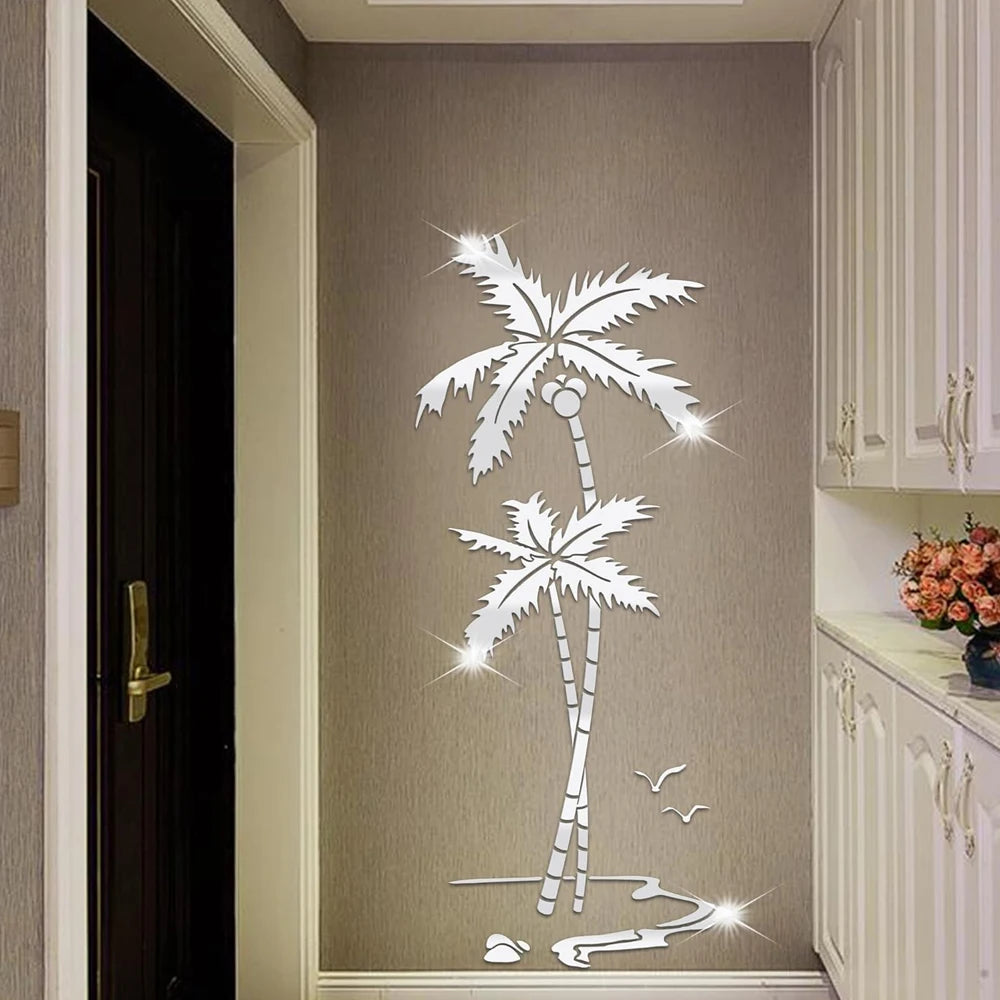 3D Coconut Tree Acrylic Mirror Wall Stickers