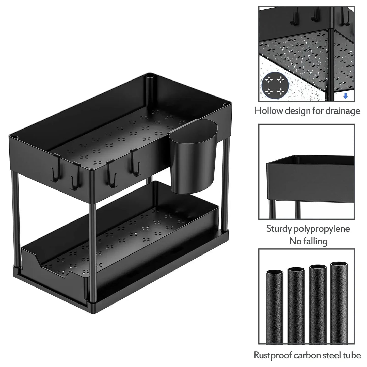 2 Tier Sliding Drawer Under Sink Storage Organizer