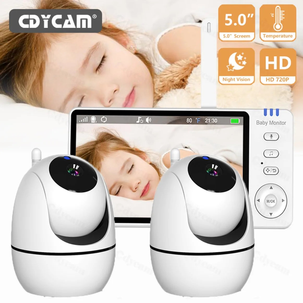 Camera 2.4G Mother Kids Surveillance PTZ Video Cams Temperture Display Home Security Cam