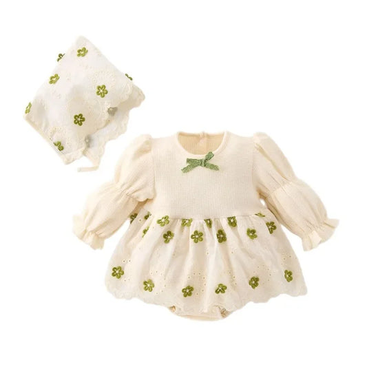 Spring Baby Girl's Bodysuits Dress and Hat Is Included