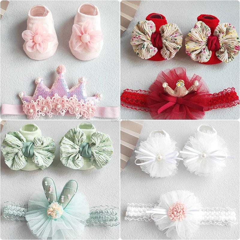 2Pcs/Set Lace Flower Baby Girl Headband Socks