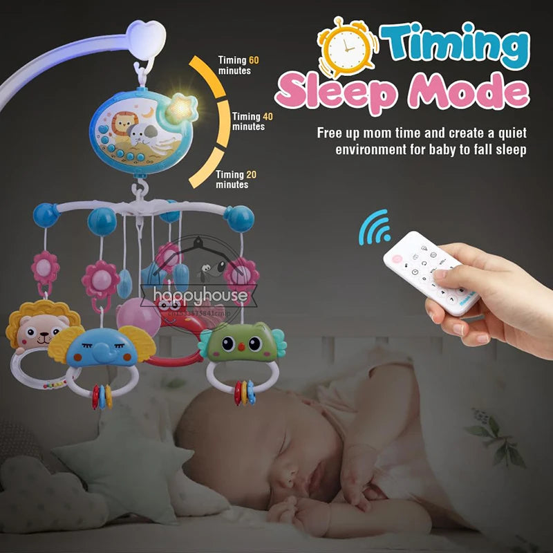 Musical Baby Crib Mobile with Lights Music Projection for Infants 0-6 Months Remote Control Crib Toys for Newborn Baby Mobile