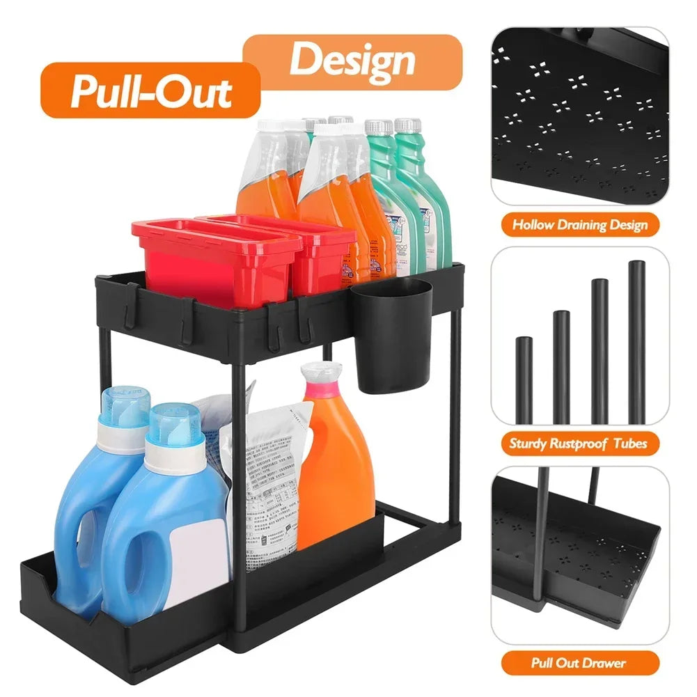 2 Tier Sliding Drawer Under Sink Storage Organizer