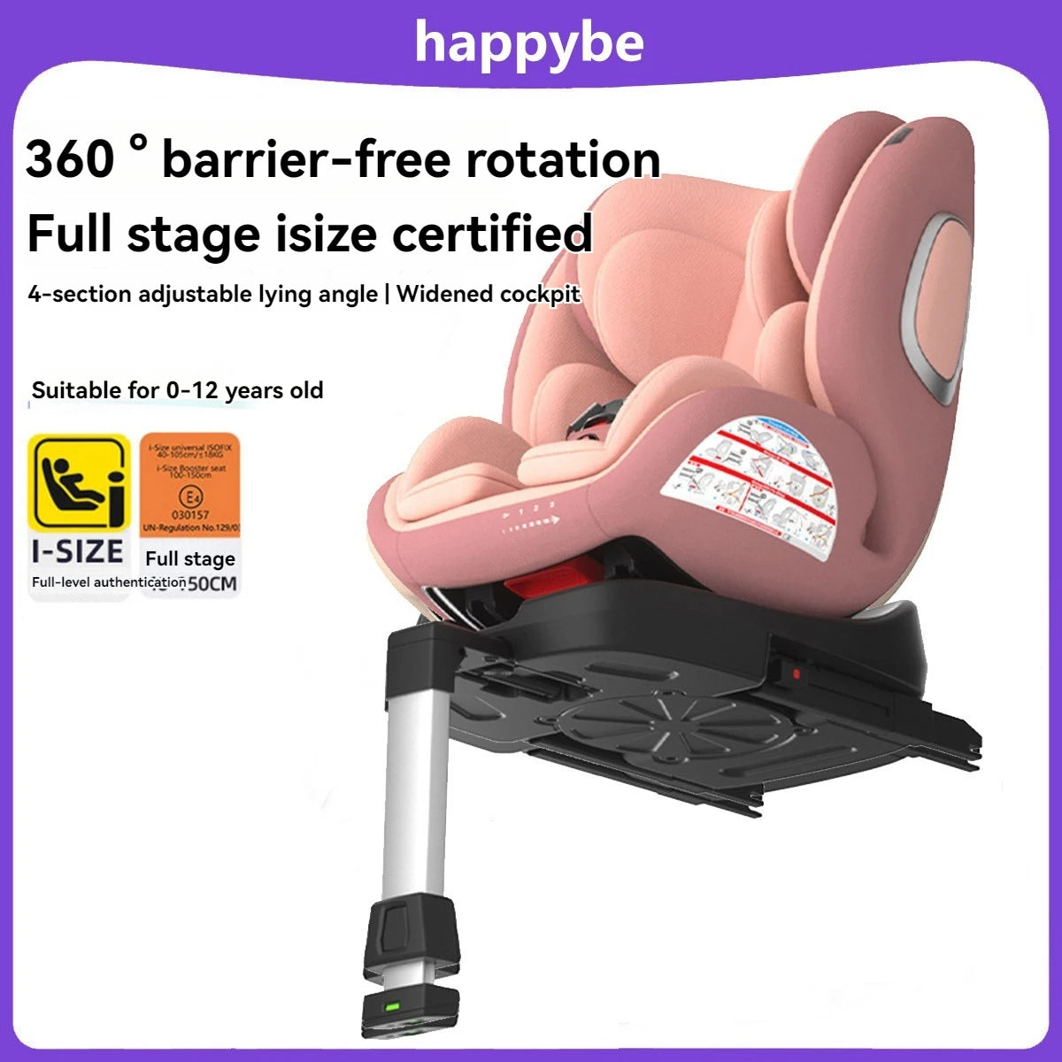 Child safety seat 0-12 years old, 360° rotation