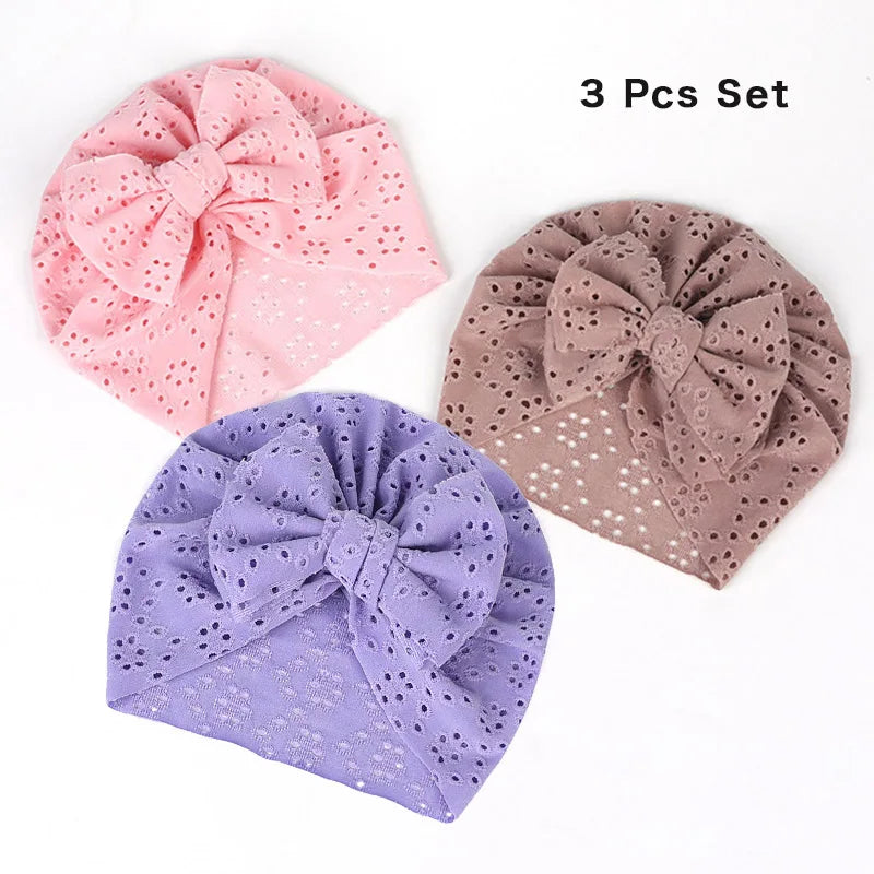 3Pcs Summer Baby Bow Turban Hat Elastic