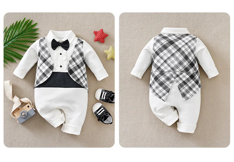 Male Baby Long Sleeved Jumpsuit With Gentlemanly Style