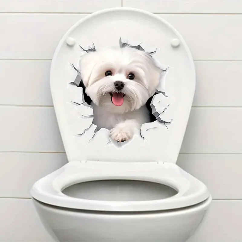 1pc Creative 3D Cracked Animal Dog Toilet Sticke