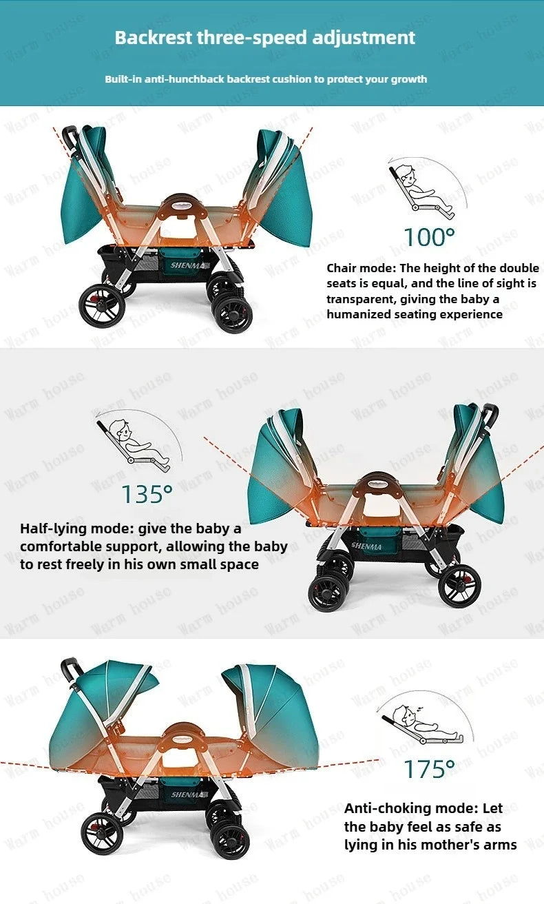 New Front and Rear Seat Twin Stroller Foldable