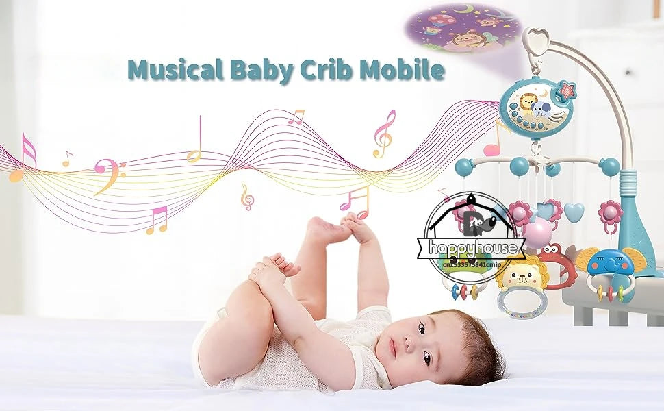 Musical Baby Crib Mobile with Lights Music Projection for Infants 0-6 Months Remote Control Crib Toys for Newborn Baby Mobile