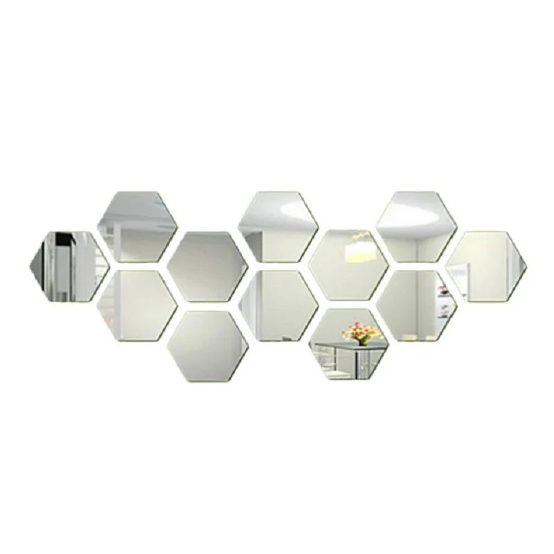 6/12pcs 3D Mirror Wall Sticker Hexagon