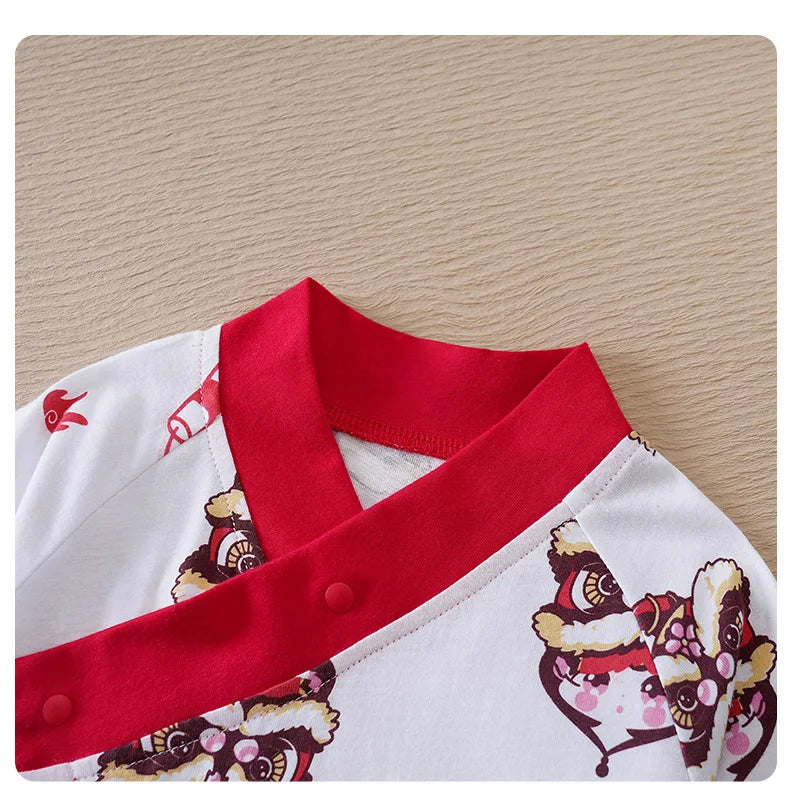 Baby Jumpsuit With Chinese Style Lion Elements