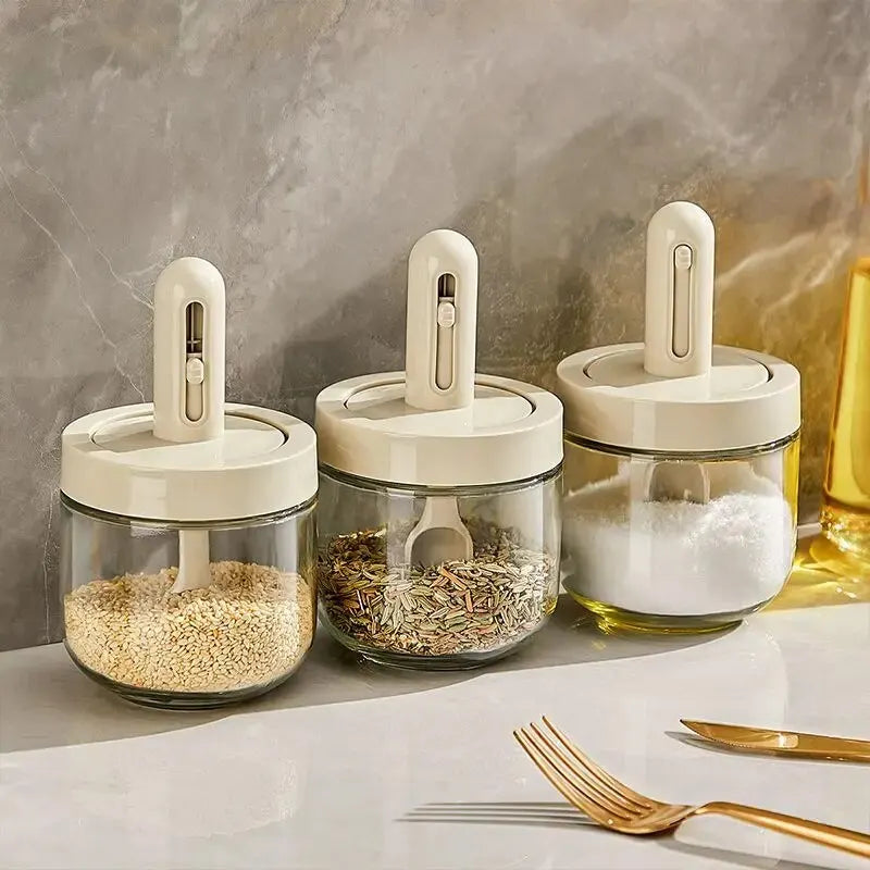 1pc Glass Seasoning Bottle With Telescopic Spoon