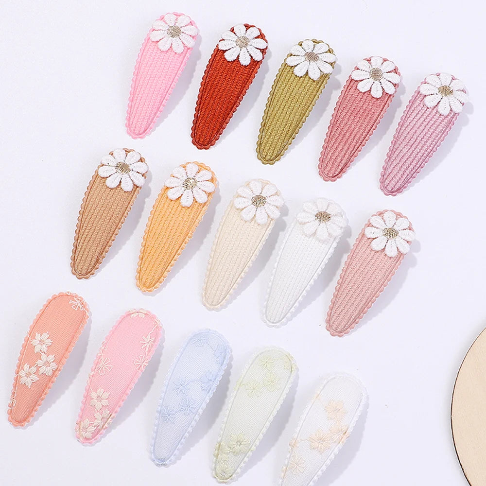 10Pcs Lovely Cloth Hair Clip Flower Embroidery