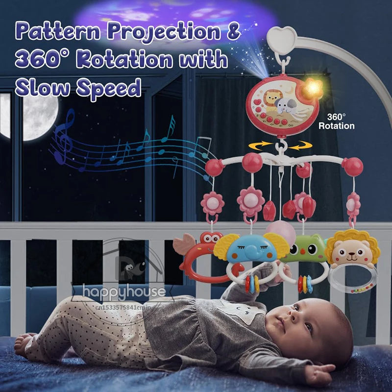 Musical Baby Crib Mobile with Lights Music Projection for Infants 0-6 Months Remote Control Crib Toys for Newborn Baby Mobile