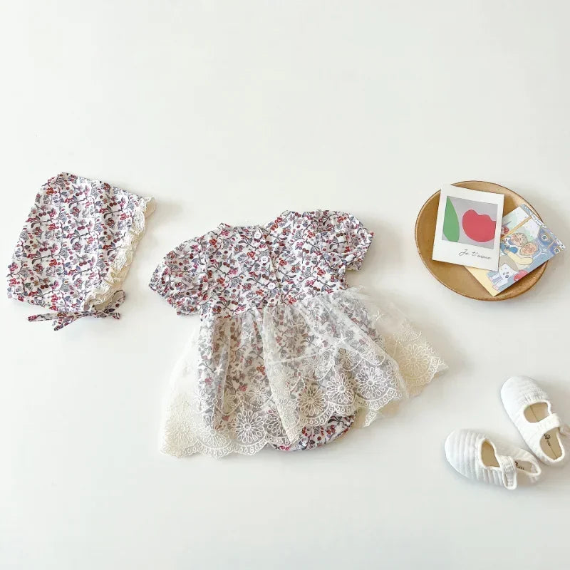 Summer Baby Girl's Floral Short-sleeved Bodysuit