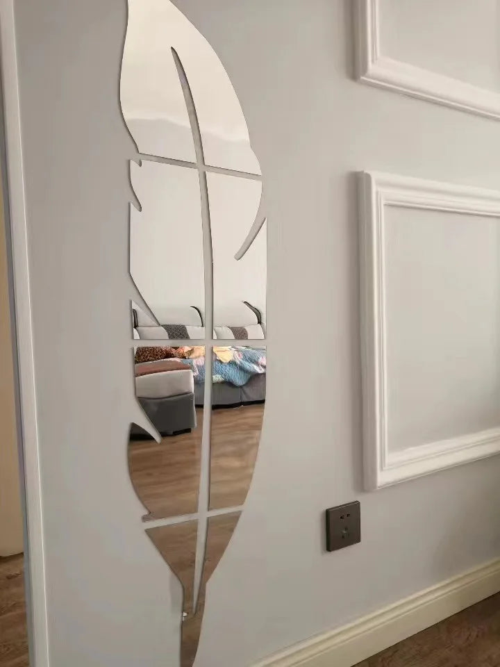 Large Feather Plume 3D Mirror Wall Sticker