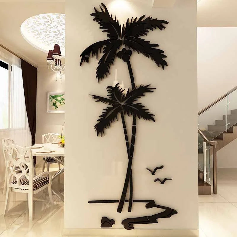 3D Coconut Tree Acrylic Mirror Wall Stickers