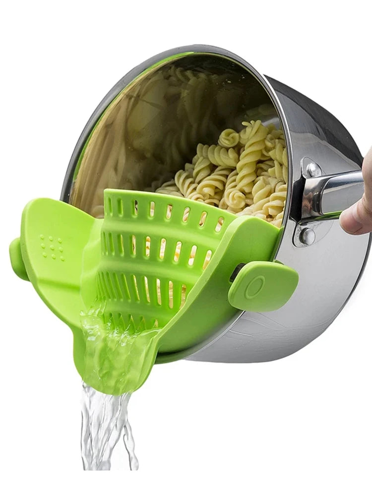 Universal Silicone Clip on Pan Pot Strainer Anti Spill Pasta