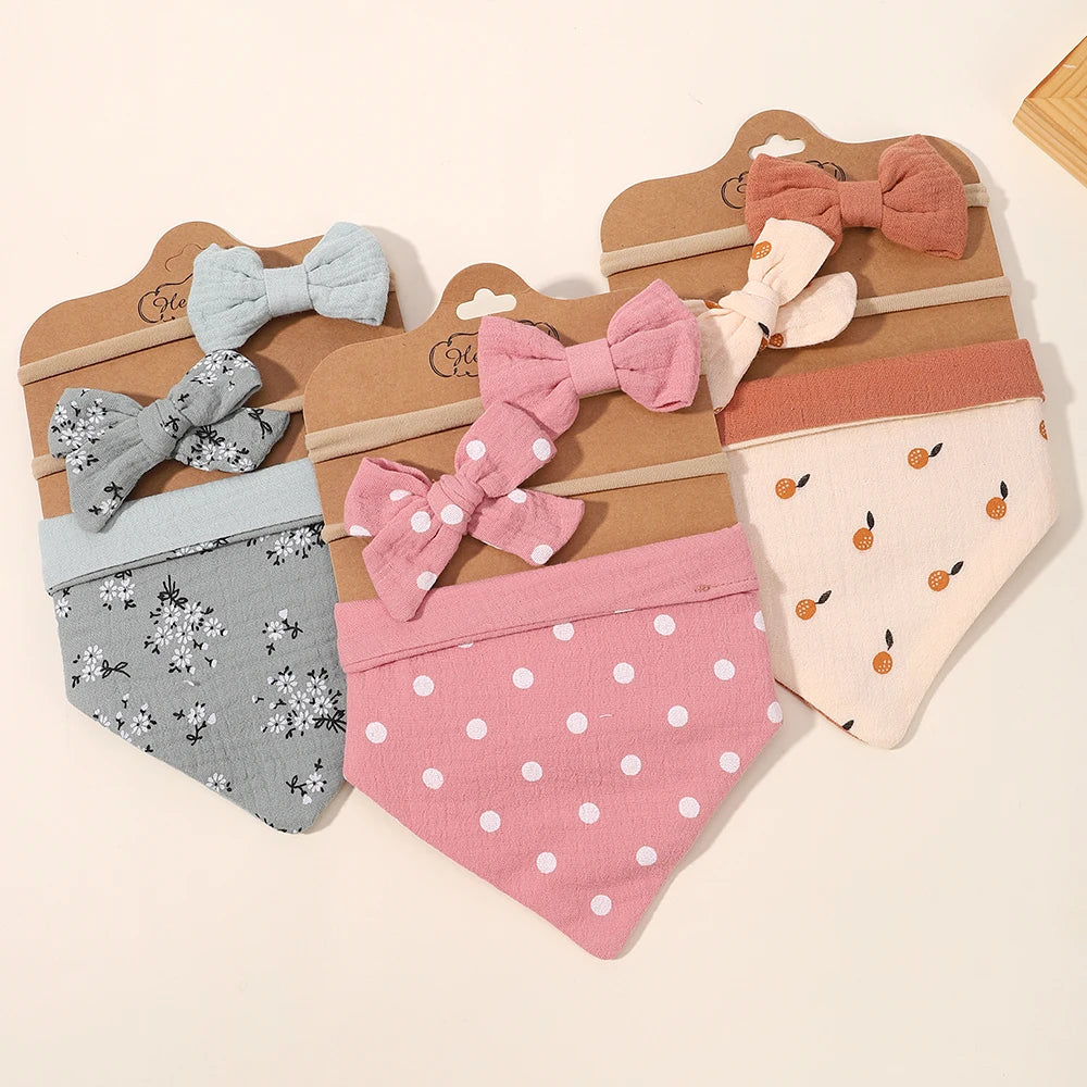 3Pcs Baby Headband Saliva Towel Set Floral Print