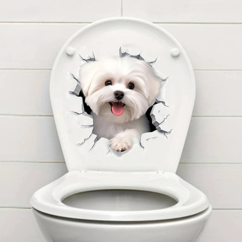 1pc Creative 3D Cracked Animal Dog Toilet Sticke