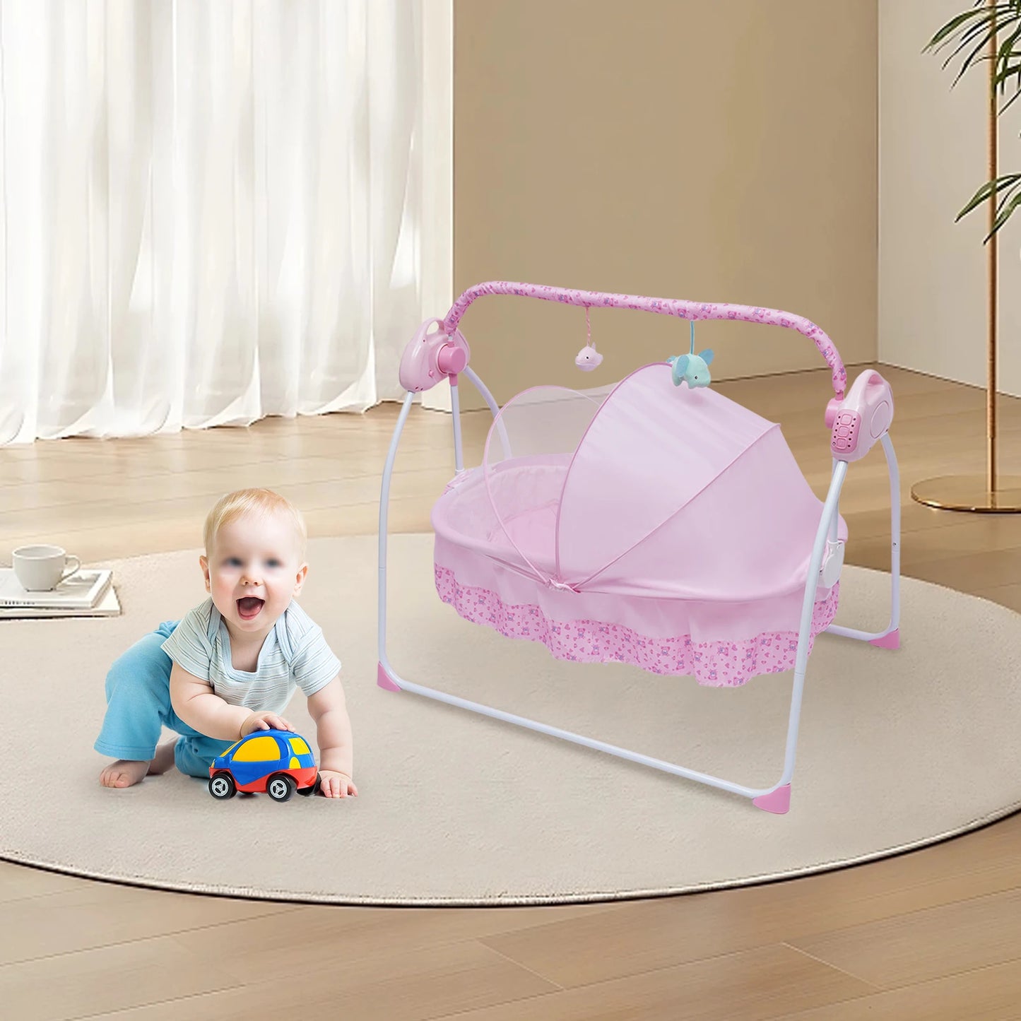 Baby swing with 5 adjustable speeds, Bluetooth & USB, 12 songs