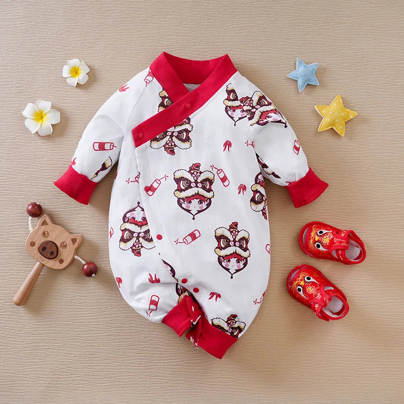 Baby Jumpsuit With Chinese Style Lion Elements