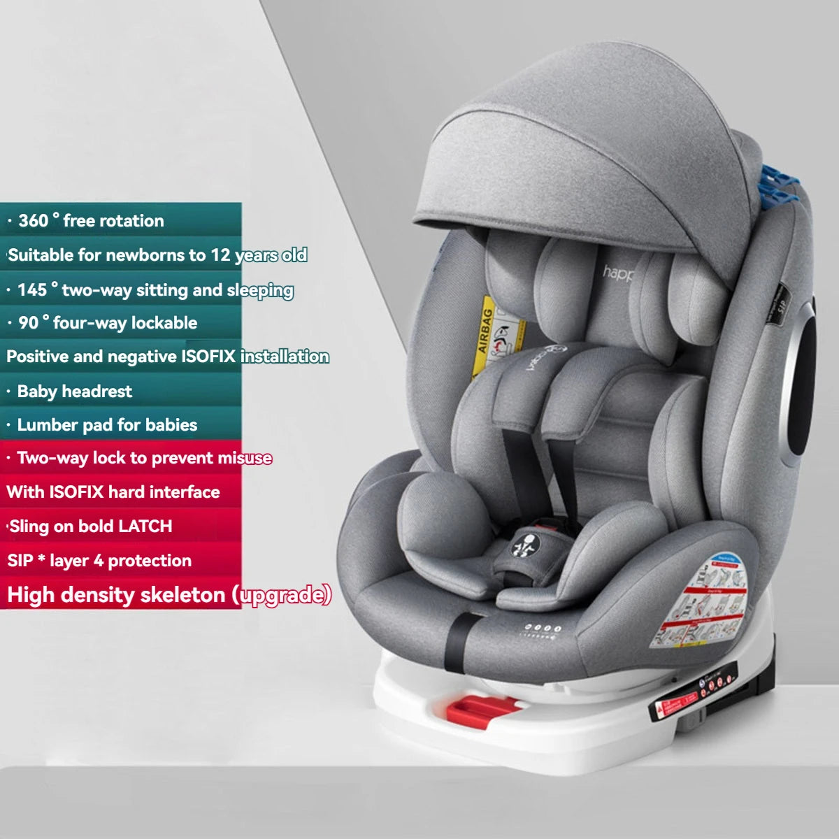 360-degree rotating child safety seat 0-12 years old