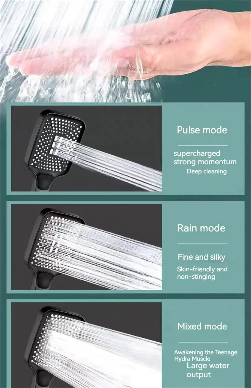 Adjustable Shower Head 3 Mode Rainfall Shower Large Flow