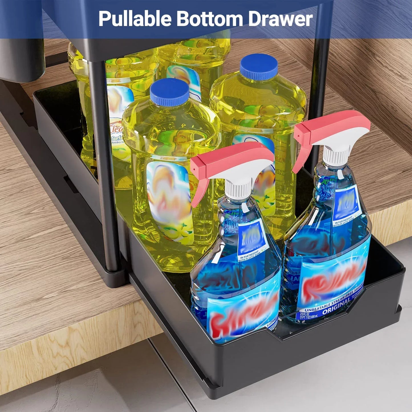 2 Tier Sliding Drawer Under Sink Storage Organizer