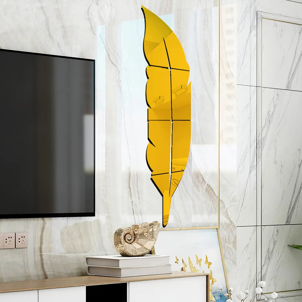 Large Feather Plume 3D Mirror Wall Sticker