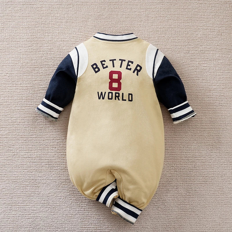 Handsome Baseball Jersey Cotton Comfortable Long Sleeve Casual Baby Bodysuit