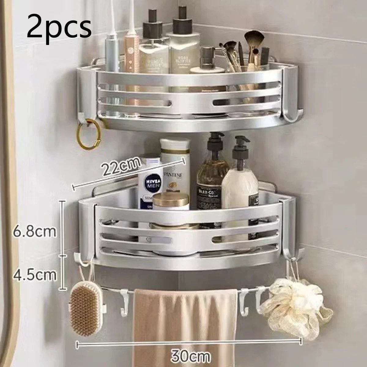 1-2PCS Shower Corner Shelf with Hook Towel Bar