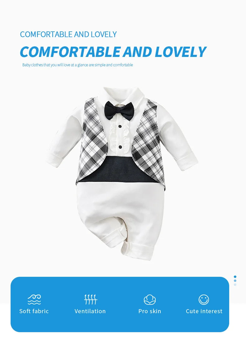 Male Baby Long Sleeved Jumpsuit With Gentlemanly Style