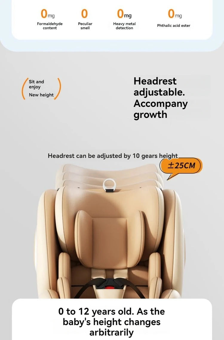 Child safety seat 0-12 years old, 360° rotation