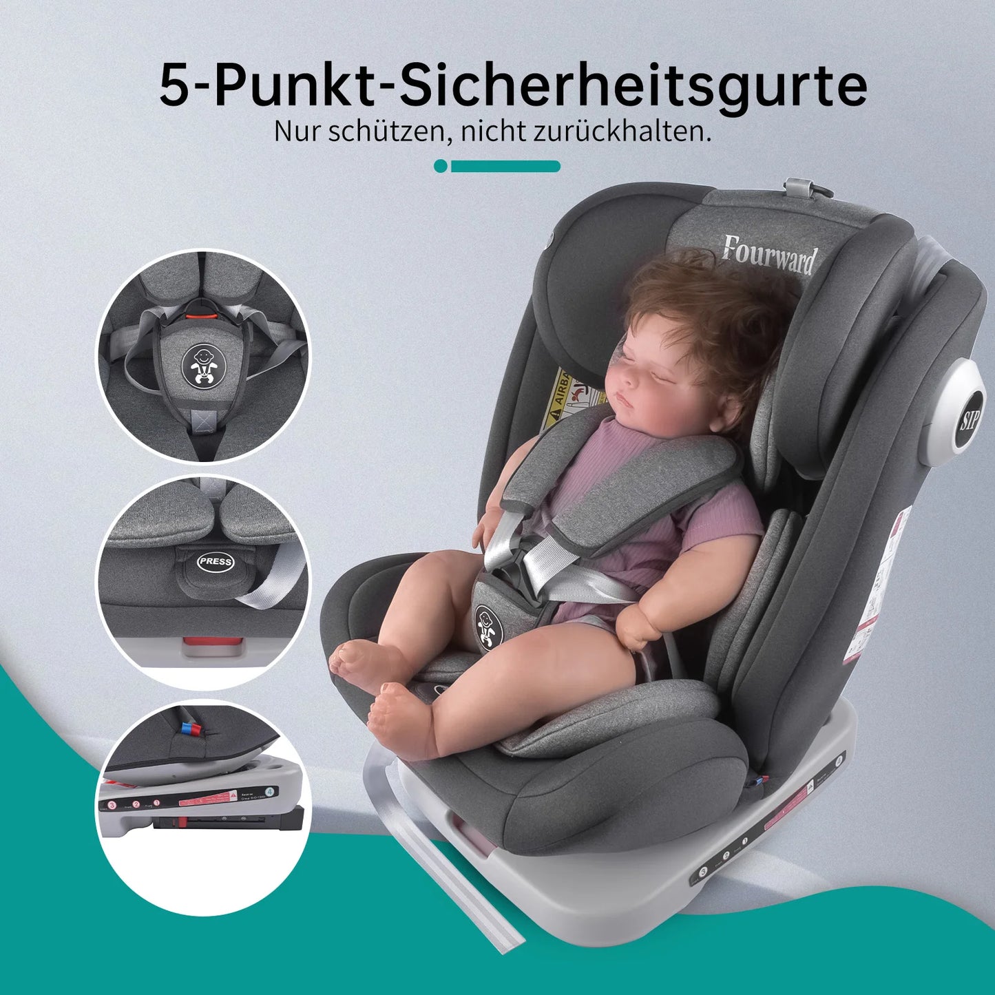 Child Baby Car Seat 360° Rotatable , Rest Position 5-Point Harness