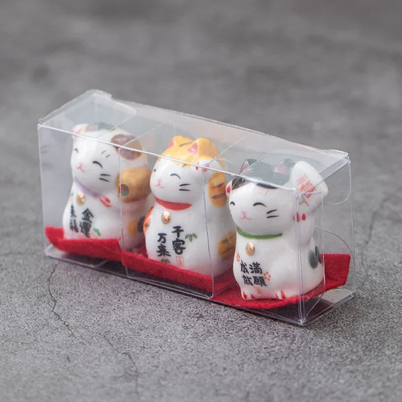 Pack of 3 Pieces Mini Ceramic Lucky Fortune Cat