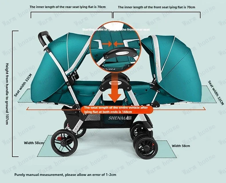 New Front and Rear Seat Twin Stroller Foldable