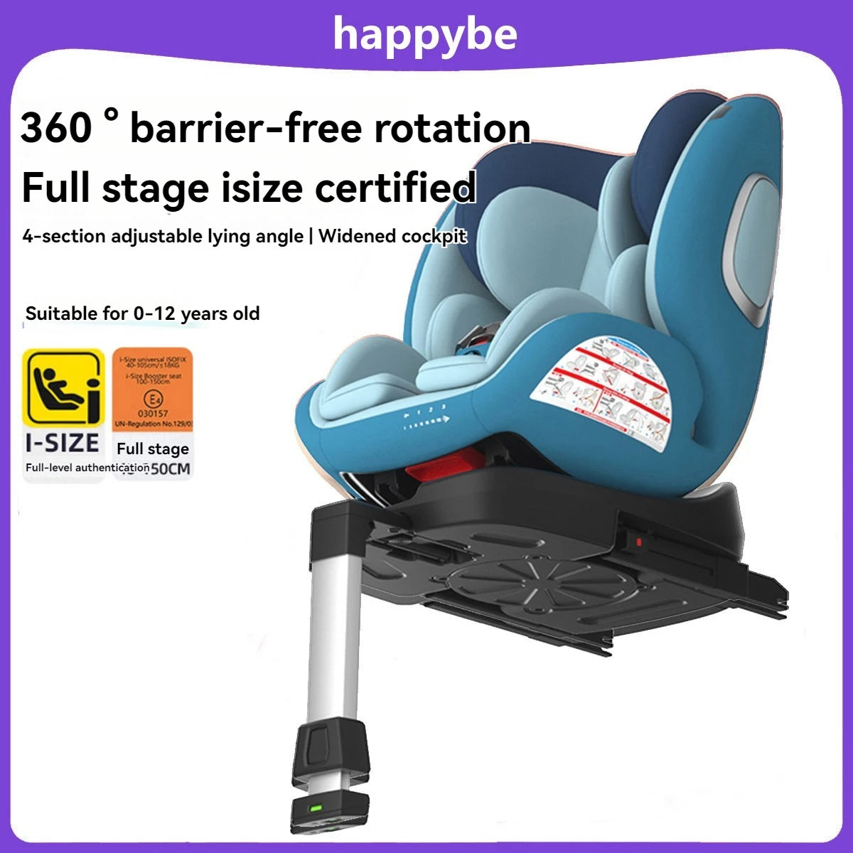 Child safety seat 0-12 years old, 360° rotation