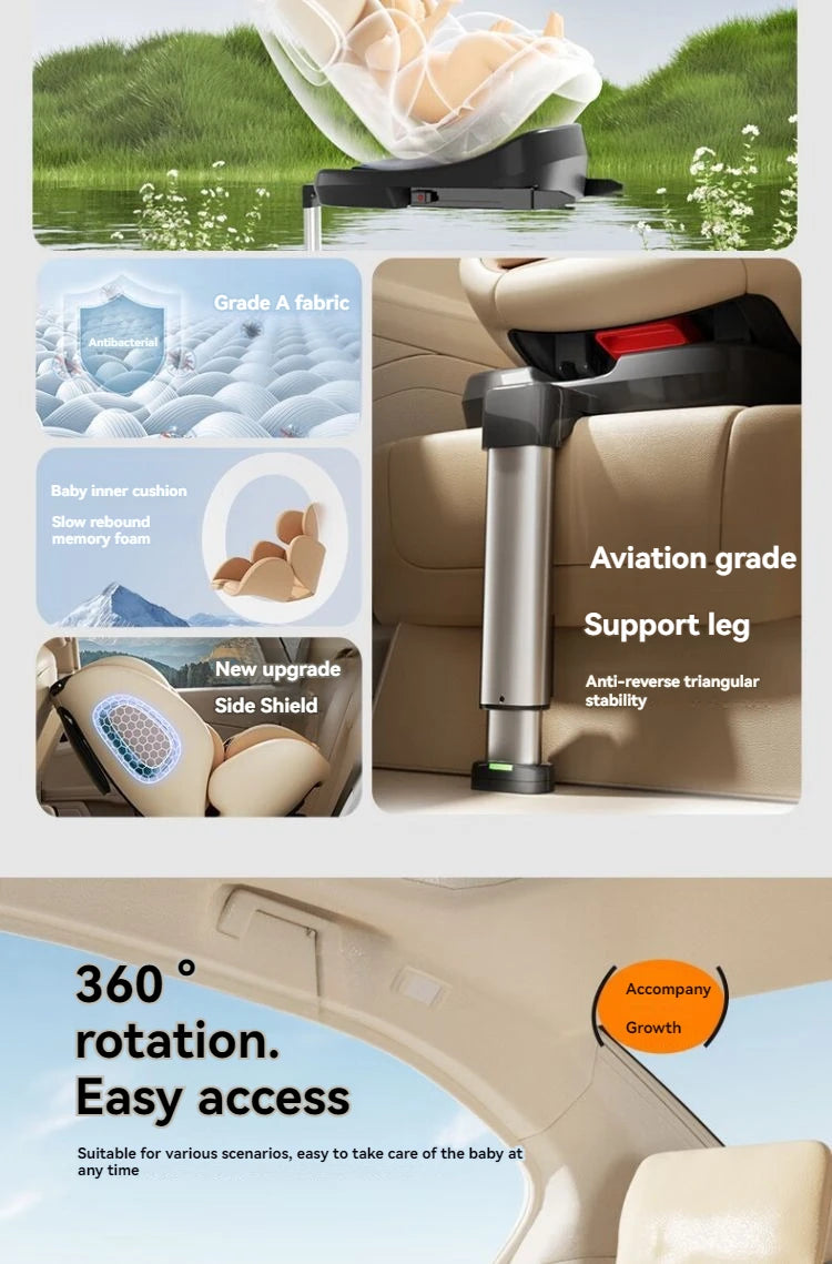 Child safety seat 0-12 years old, 360° rotation