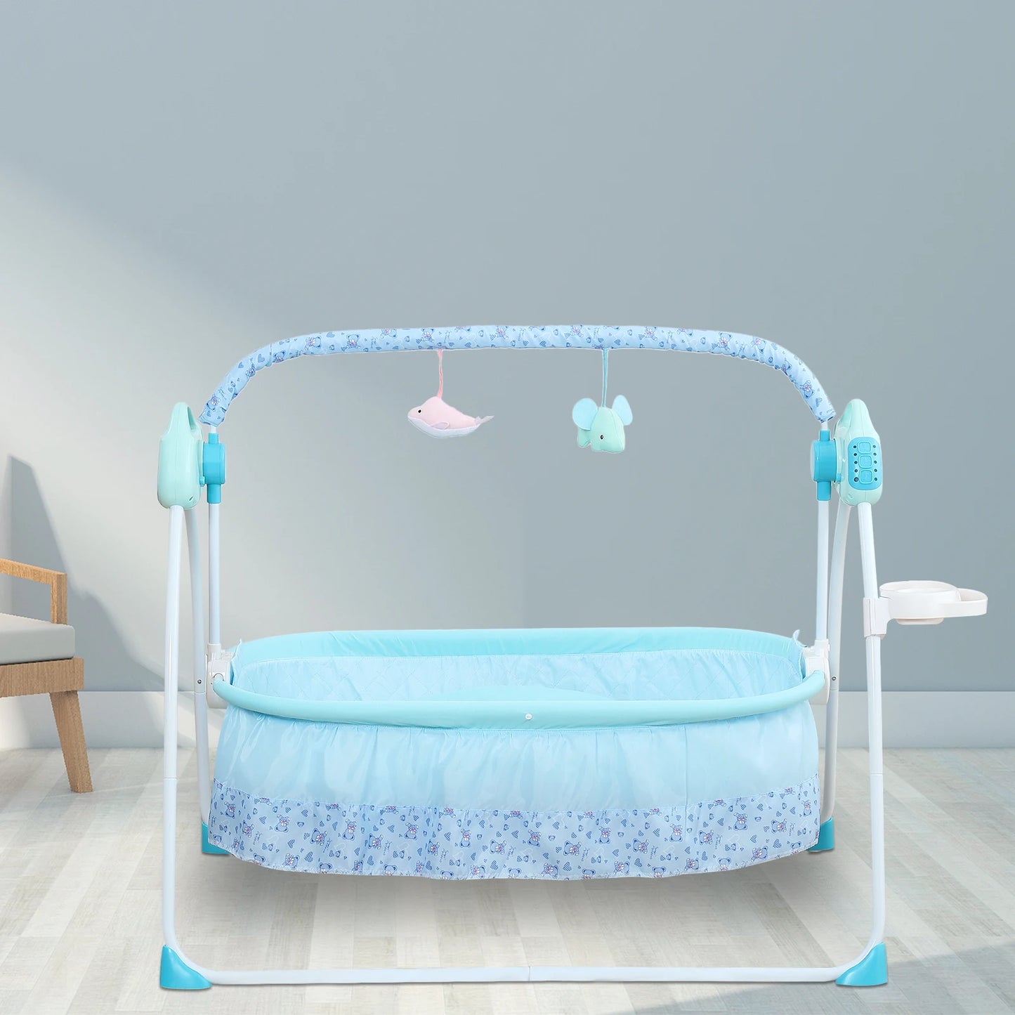 Infant Swing with 12 Built-in Music Tracks, Mosquito Net, Soft Pillow, and Thick Mattress