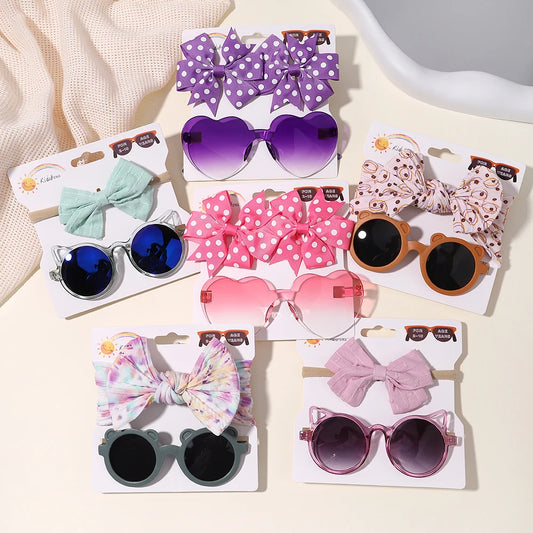 4set Baby Bows Headband Cartoon Sunglasses