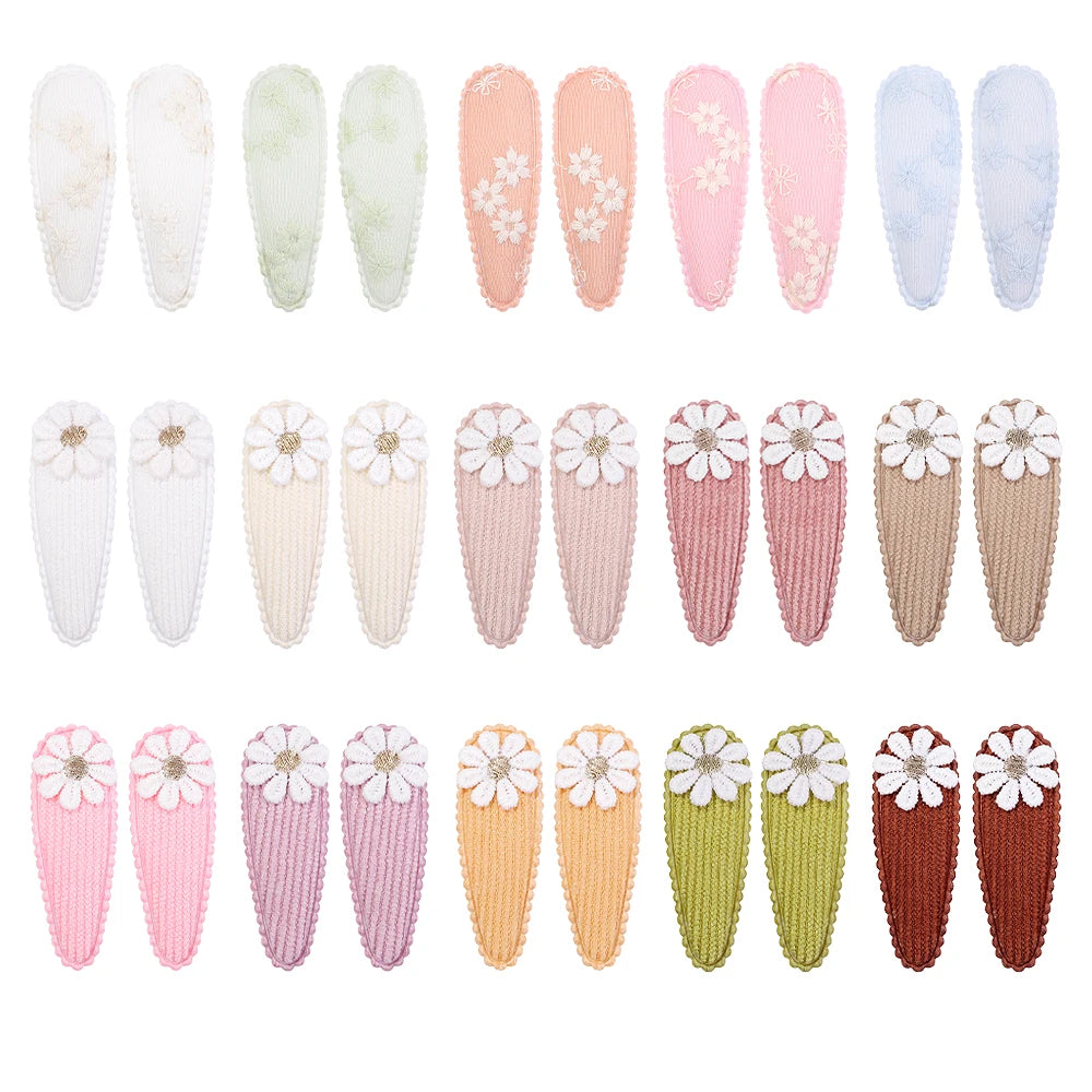 10Pcs Lovely Cloth Hair Clip Flower Embroidery